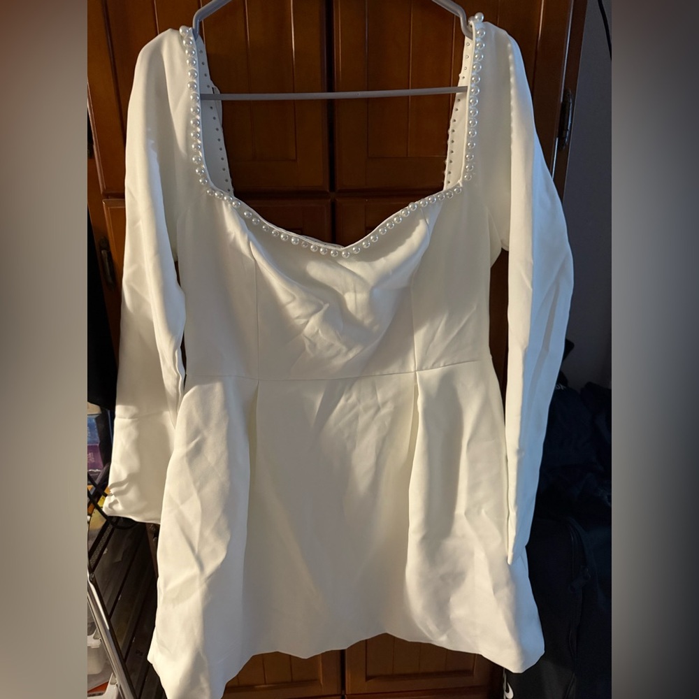 Silhouette Ivory Mini Dress with Pearls